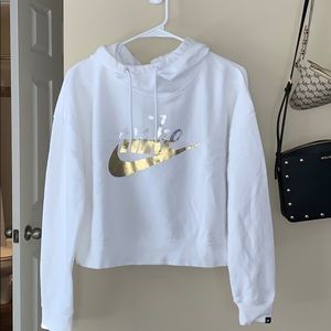 Cropped White and Gold Nike Hoodie